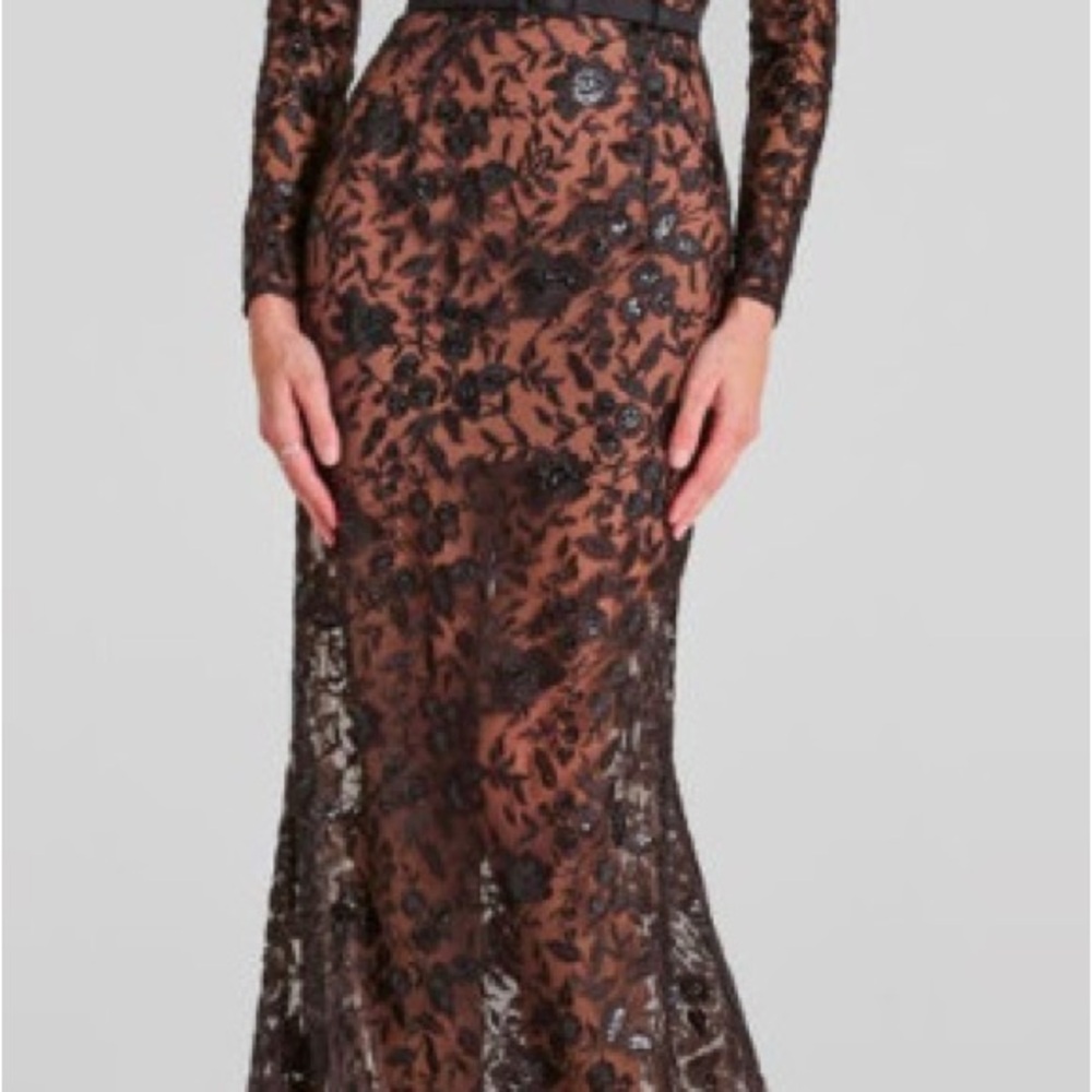 NADINE MERABI Black Floral Lace Maxi Skirt